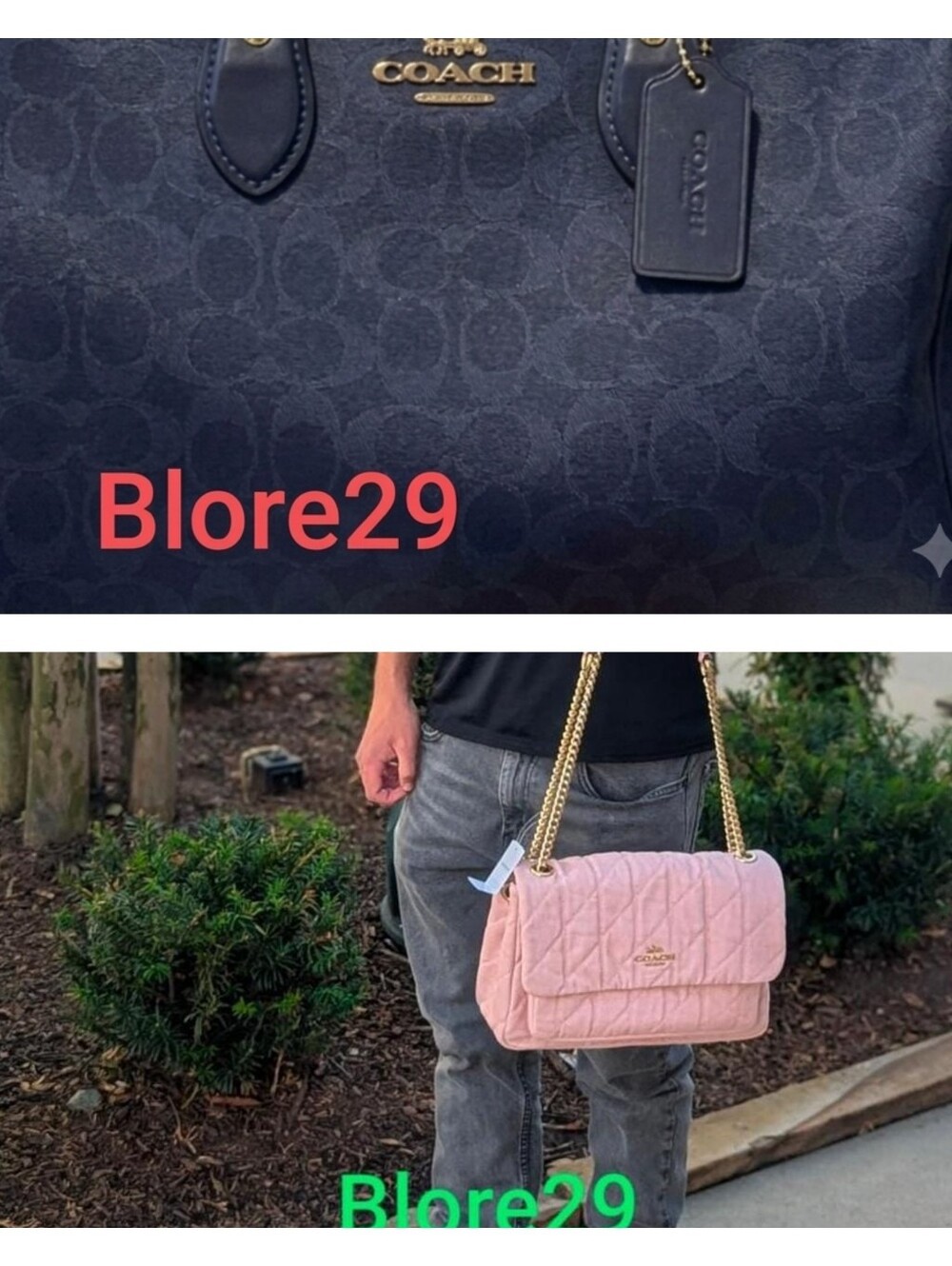 Coach Pink Quilted Large Elodie AND large Blue Signature Canvas Rowan